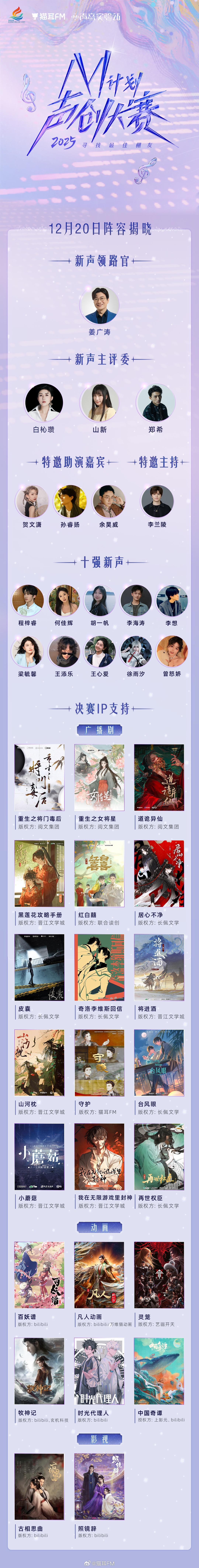 M计划声创大赛 总决赛✨12月20日杭州 中国数谷大厦嘉宾：姜广涛、白杺瓒、山新