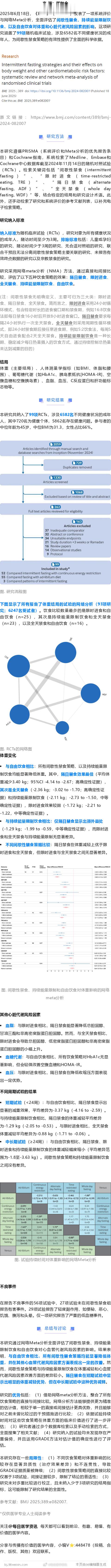 BMJ发网络Meta分析：间歇性禁食对减重和身体健康有益吗？2025年6月18日