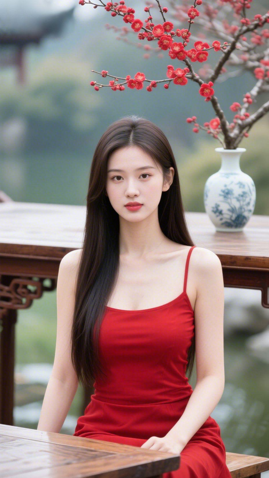 春园红梅晓景
 
晓烟轻笼水云乡，远榭微茫隐画梁。
软风暗度亭前绿，淑气初回陌上