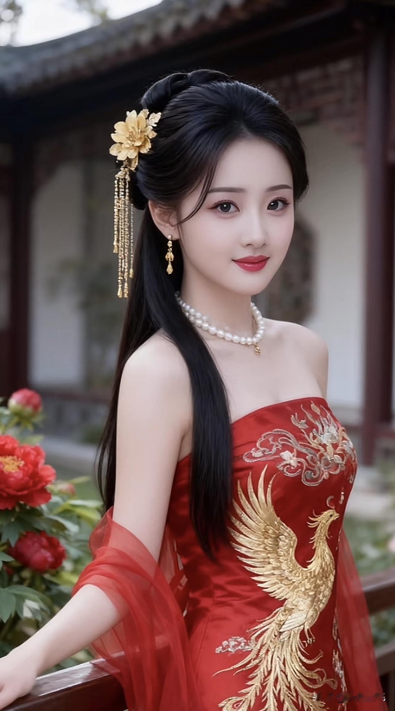 古典美人，红衣金凤，花间仙子古典汉服美人 古典红裙少女 古风仙子大片 古典红裙少