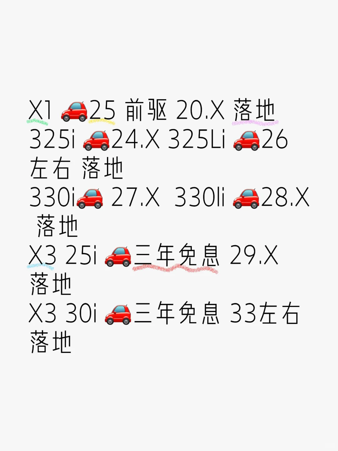 宝马近期落地价格 X1、3系、X3