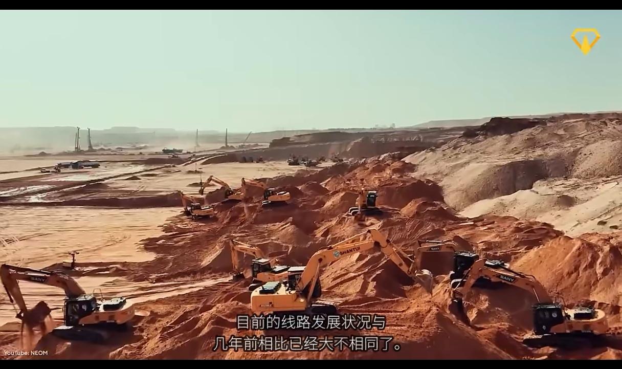 有记者探访，沙特未来标志性工程The Line（一线城）目前已处于停工状态，曾经