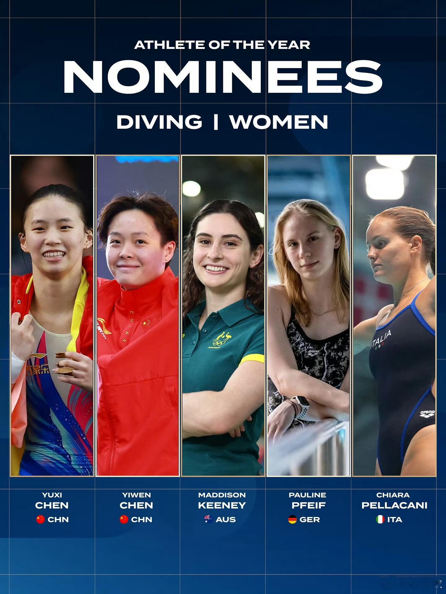 陈芋汐陈艺文入围年度最佳提名世界泳联（World Aquatics） 于2025