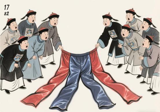 1782年，王亶望被抄家，当乾隆检查抄来的物品时，发现一件四条腿的裤子，上面绣满