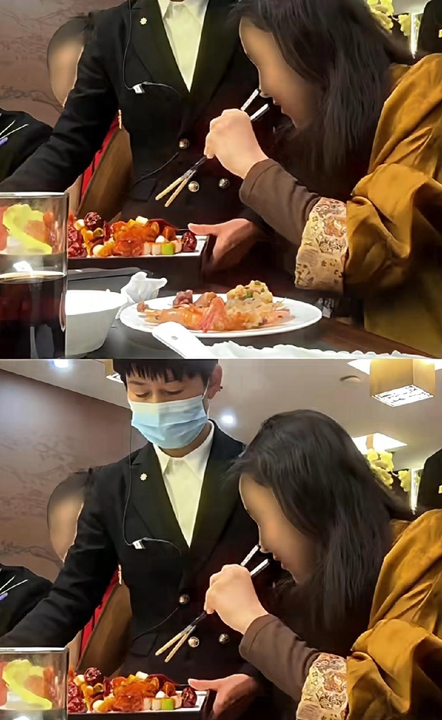 来吃宴席女生坐在上菜的地方，服务员端来的每一盘菜自己都先夹上一筷子，再让服务员摆