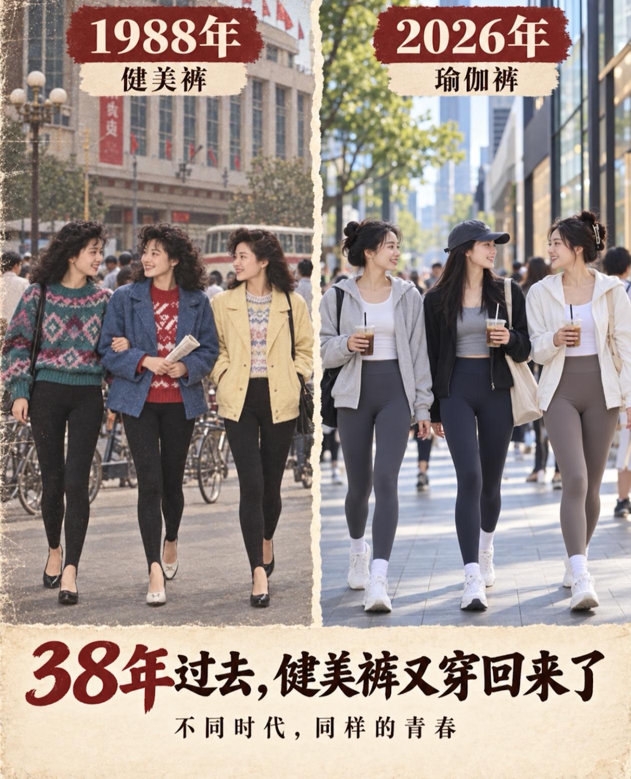 时尚是个轮回，70/80都赶上了
瑜伽裤和健美裤给我的统一感受是，代表着健康、青