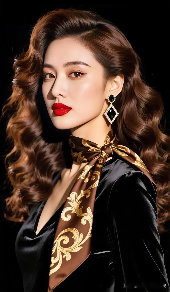墨发如云，红唇微启。丝绒之上，金丝流转，复古风情在光影交错间绽放，优雅而深邃，尽