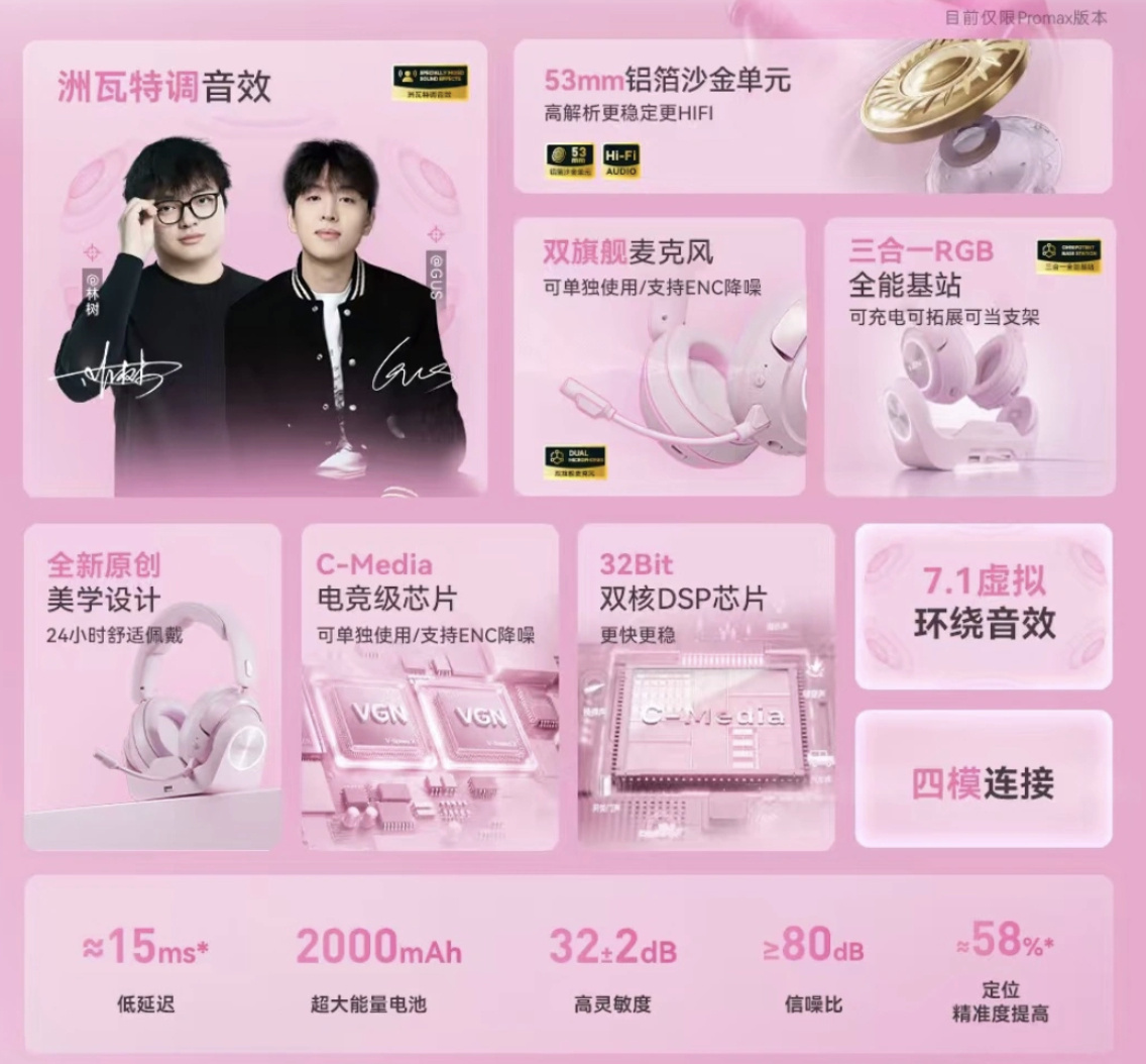 VGN周听Pro Max的甜飒粉色款还挺戳颜值党🎧💖哑光粉质感很细腻，摆桌面