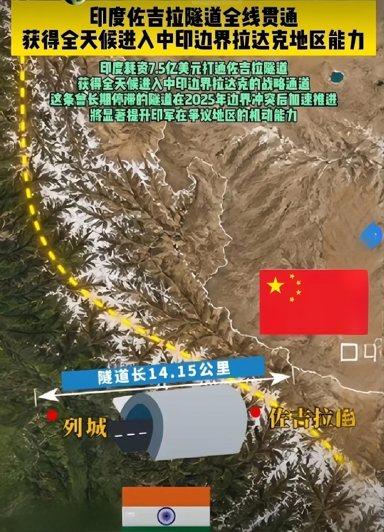 印度这条隧道以他的工业能力能否打通都是回事？就算打通了也无所谓，民用可以！要是军