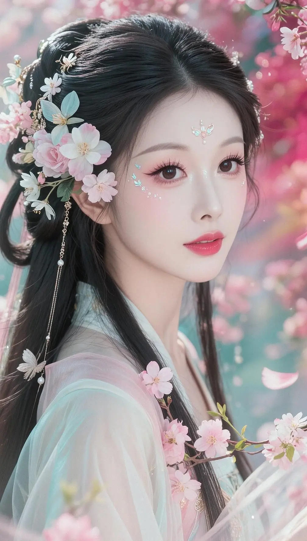 AI幻纱美人图 ai创作 花神之桃花花神 惊艳 爱了爱了