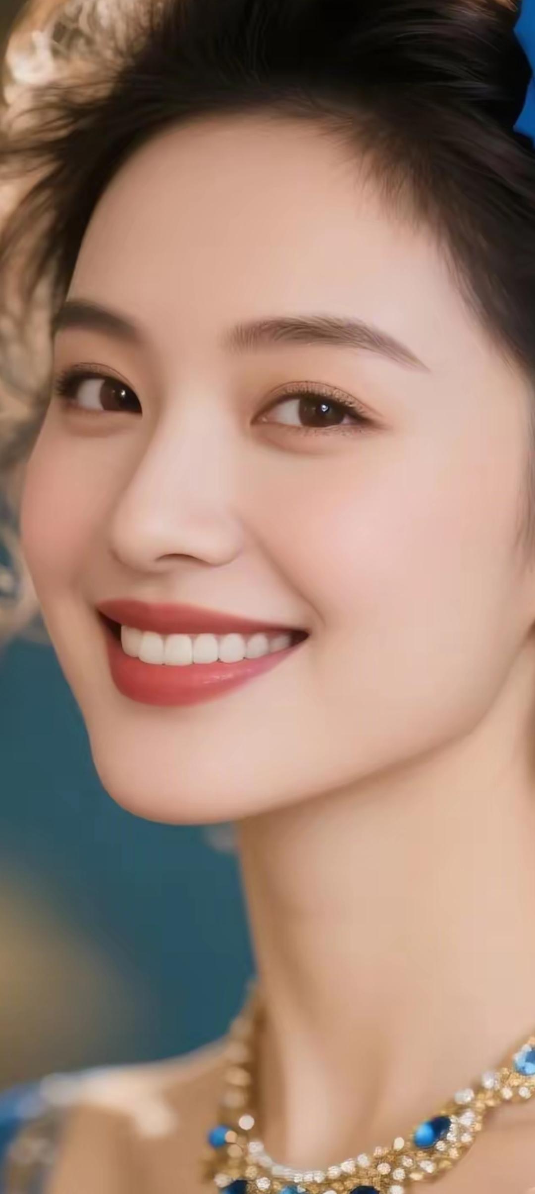 优雅微笑，蓝宝石项链闪耀，女神气质满满！💎😊