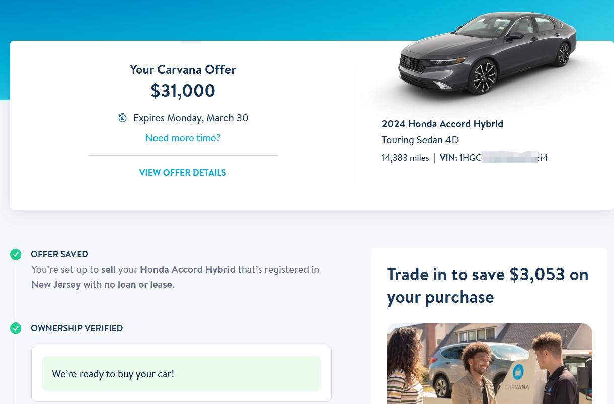 当时落地3.8万美元买的24款雅阁混动顶配，现在开了两年半2.3万公里，准新车况