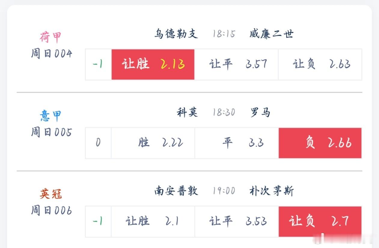 科莫 vs 罗马乌德勒支 vs 威廉二世南安普顿 vs 朴茨茅斯 ​​​