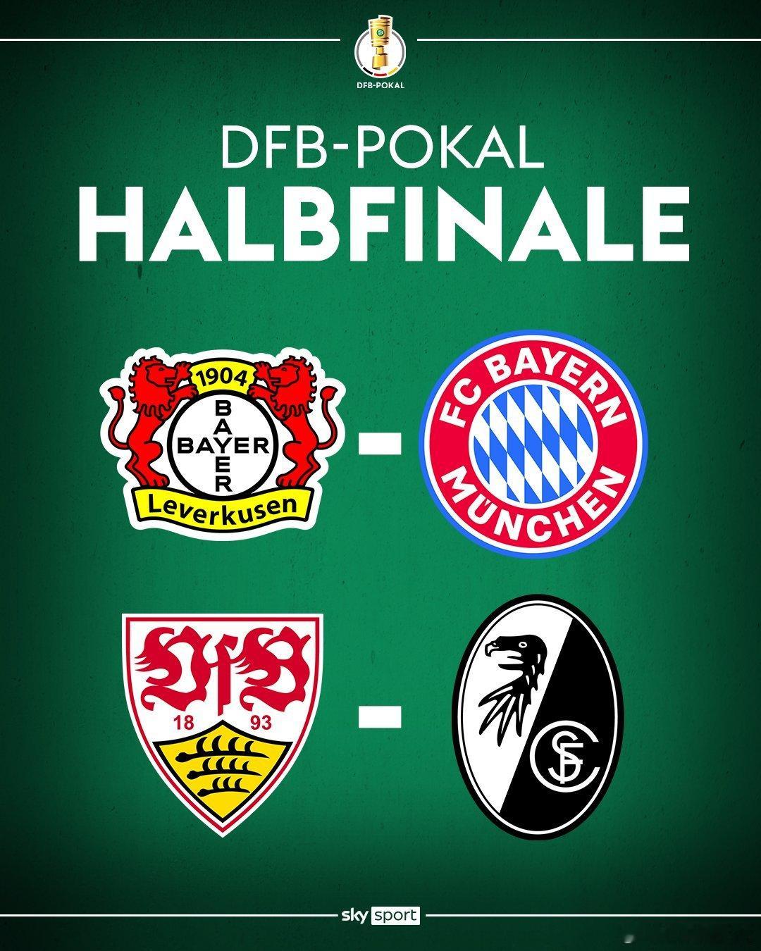 🚨官方消息：拜仁慕尼黑將在德國盃半決賽中客場挑戰勒沃庫森。比賽將於4月21日及