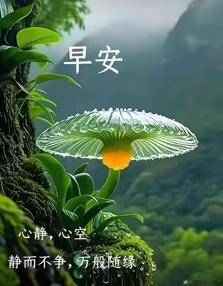 宽窄思语 晨露栖于透明身，不染尘，亦不驻尘。橙黄一点醒山中寂，原是心灯自在明。俯