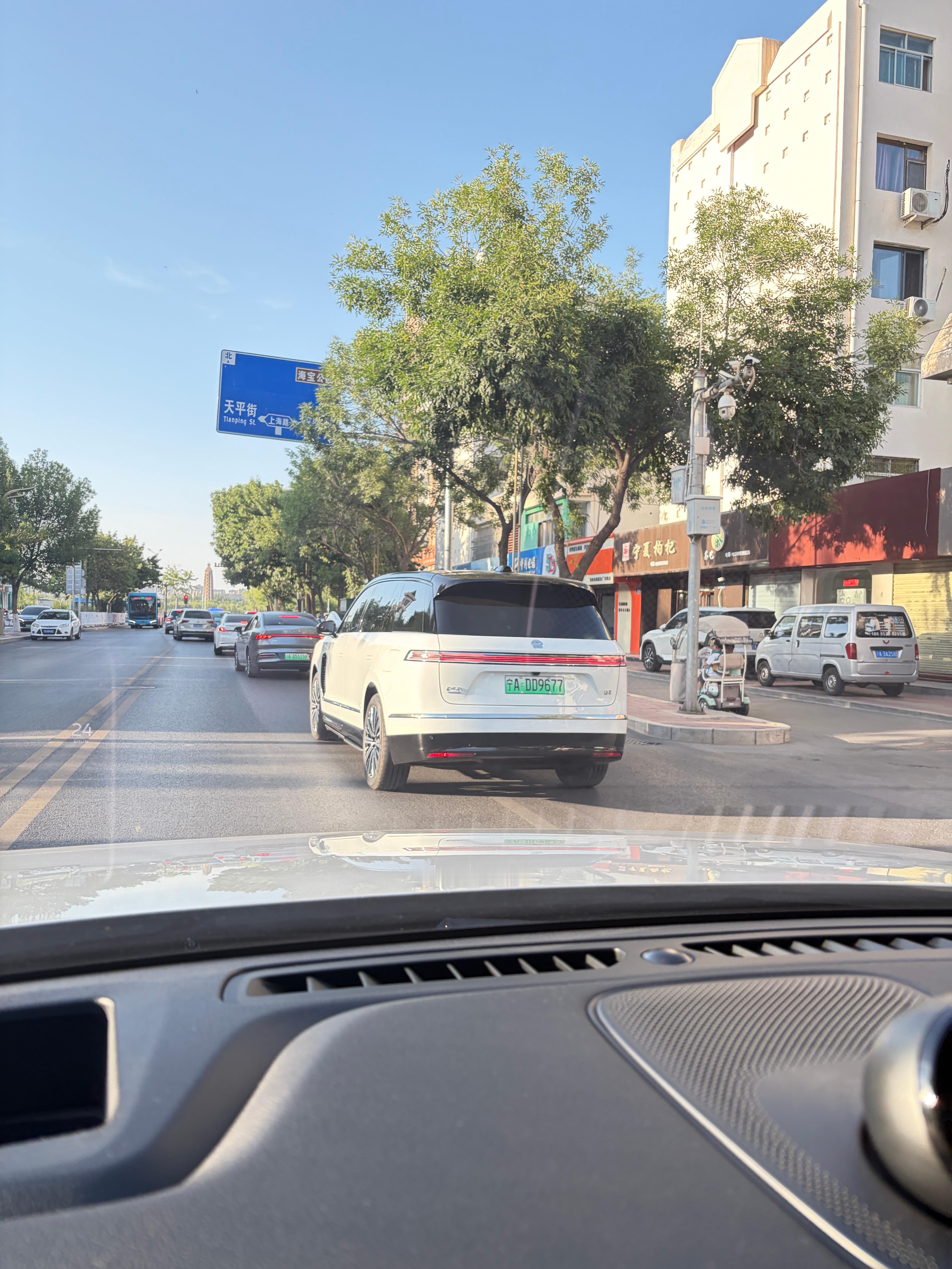 看看遇到什么了，野生的白色ES9，帅，说真的我还是觉得白色好看 