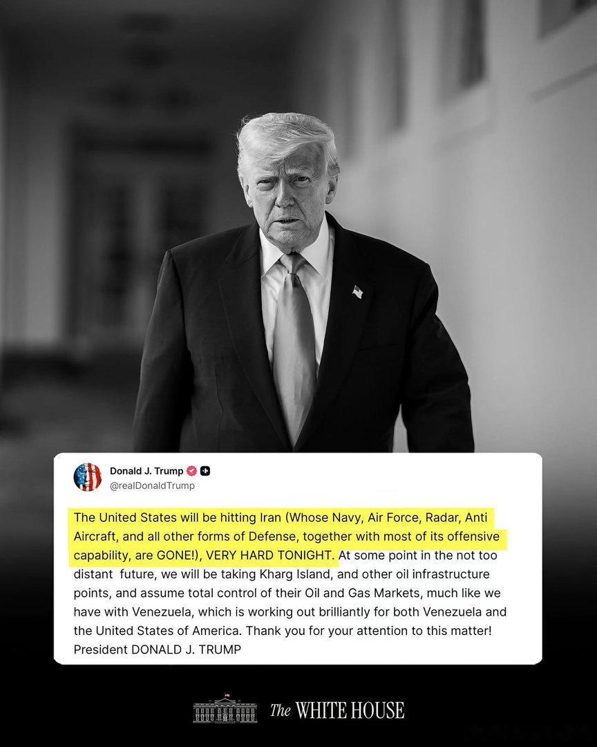 Trump突然說要奪島作戰了———美國今晚將會非常猛烈地攻擊伊朗。伊朗的海軍、空
