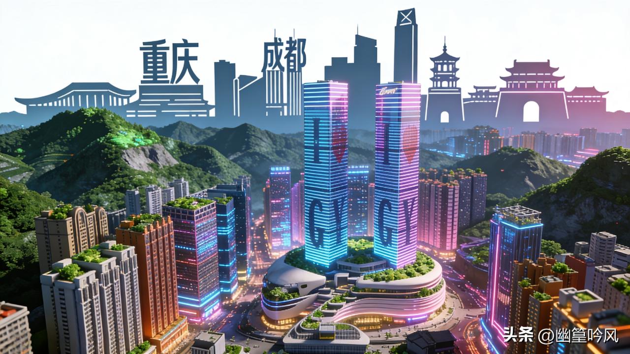 山地立体城建是贵阳最大特色，花果园、金融城高楼密集，轨道交通穿梭山间，赛博朋克感