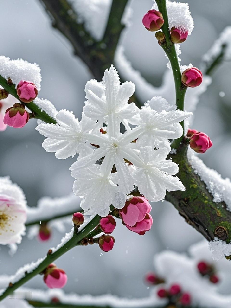 看到“雪吻梅花醉”这个上联，瞬间觉得画面感拉满，雪花轻轻亲吻着梅花，连梅花都沉醉
