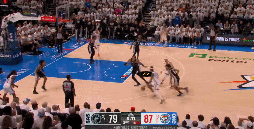 马刺一波14-2追到只差8分之后，又是卡鲁索命中三分。NBA