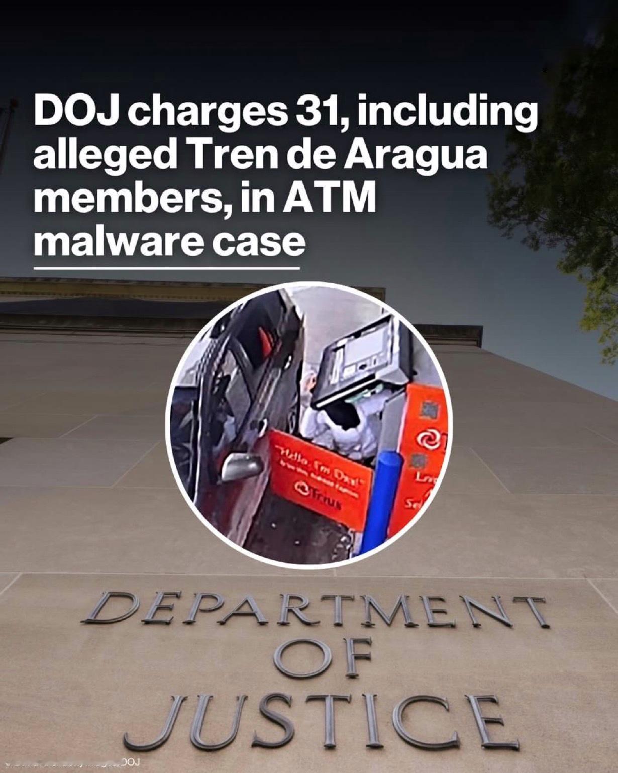 美国司法部周一宣布，已对参与一起涉嫌从美国自动取款机窃取数百万美元的诈骗案的31