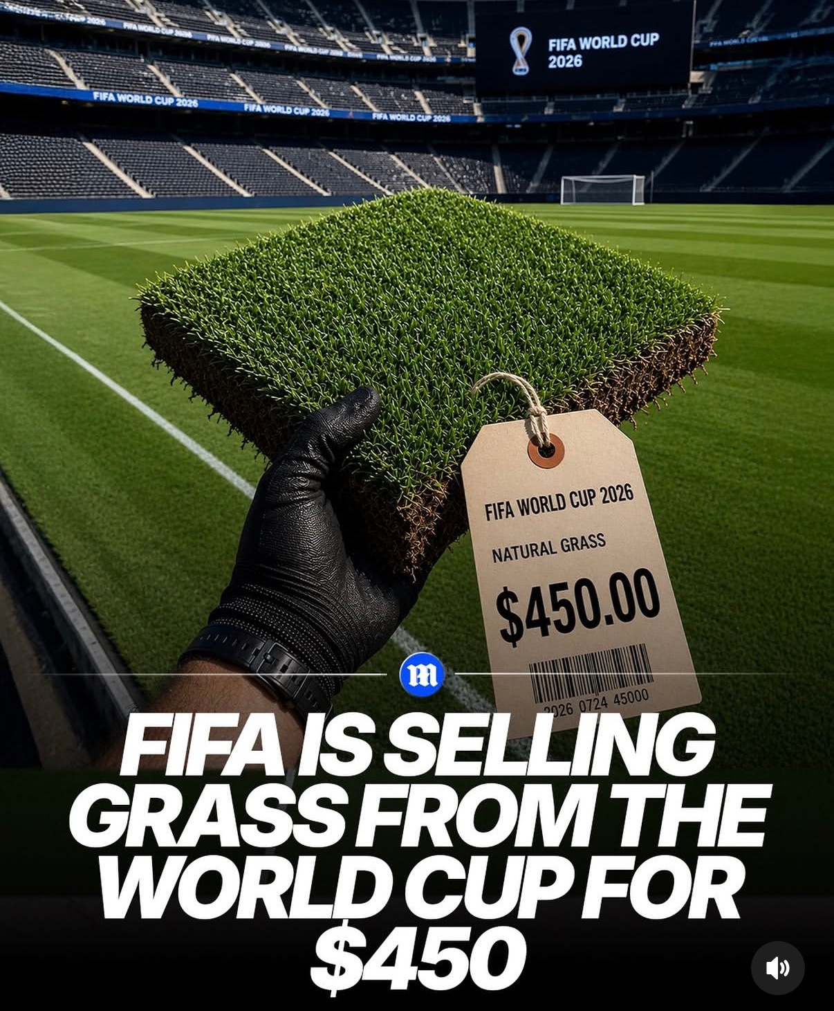 FIFA准备把世界杯 决赛的草地分块卖给球迷，每块边长约在17.5英寸左右，封在
