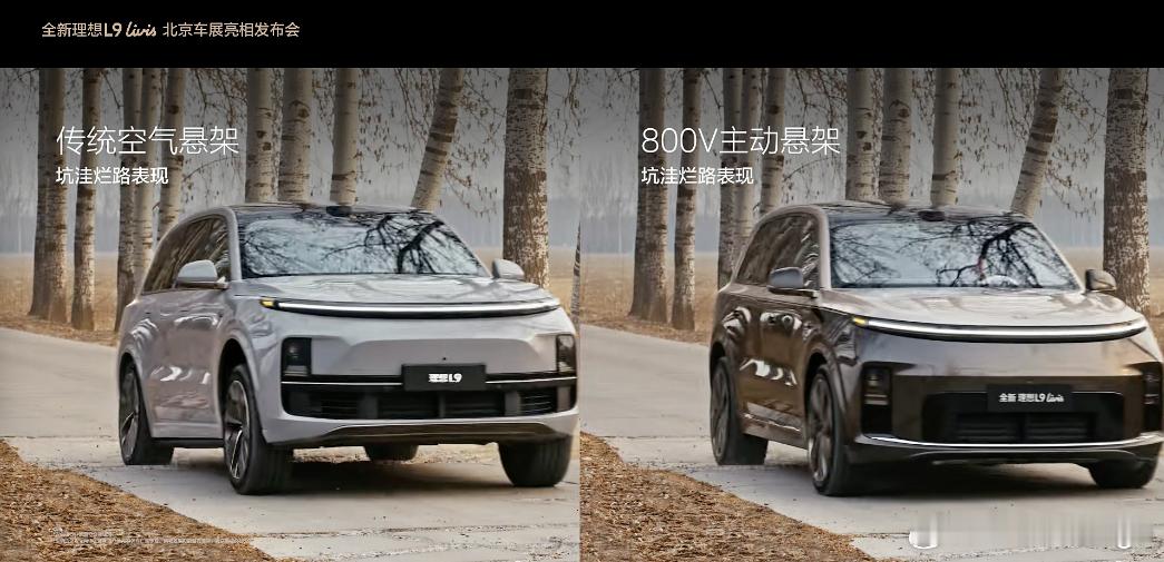 带主动悬架和普通悬架的车型过坑洼路面的不同表现，这张图对比很直观。李想现场用了一