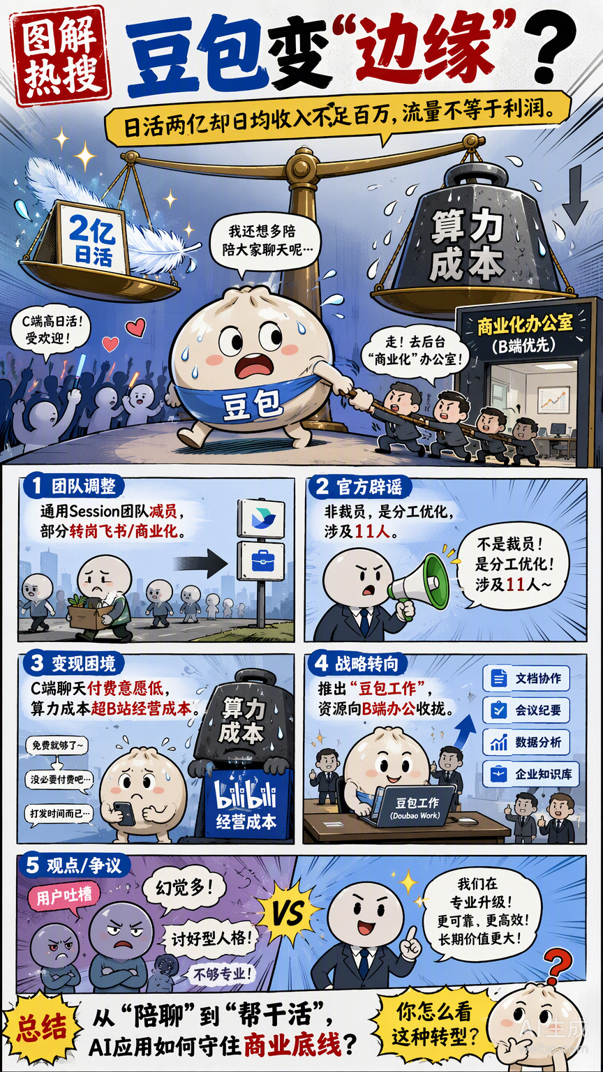 日活超两亿的豆包被内部员工感慨为“边缘产品”，这听起来很魔幻，但账本不会撒谎。当