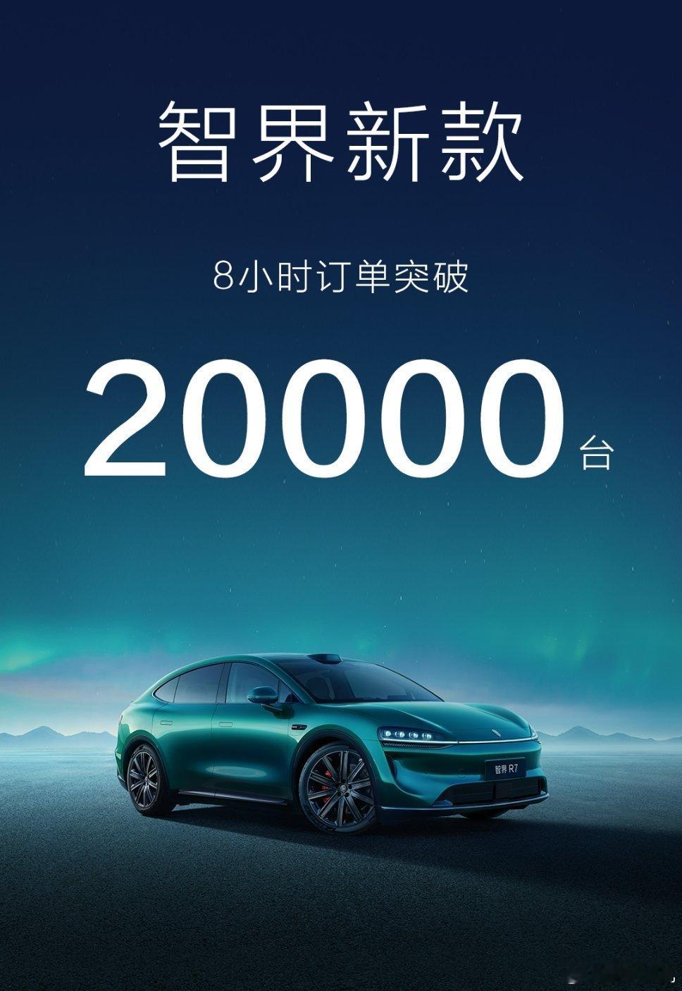 智界新车8小时小订破20000台智界2.0时代的开门红啊，现在智界能见度也挺高。