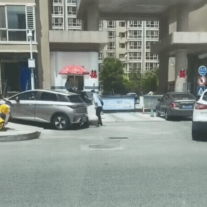 才开始是石墩子挡住了她的倒车，她应该是没有摘倒档就下来了查看了，谁知此时，车后面