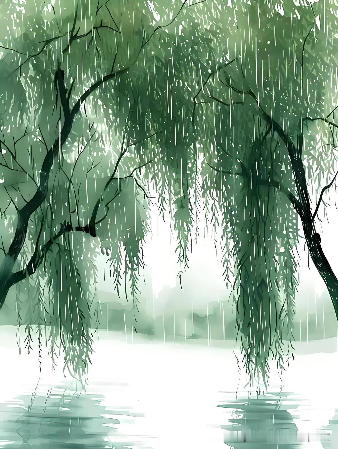 《六月二日大雨
如注山涧水溢·其二》
——南宋·韩淲
草树离离半拂烟，
雨滋芳润