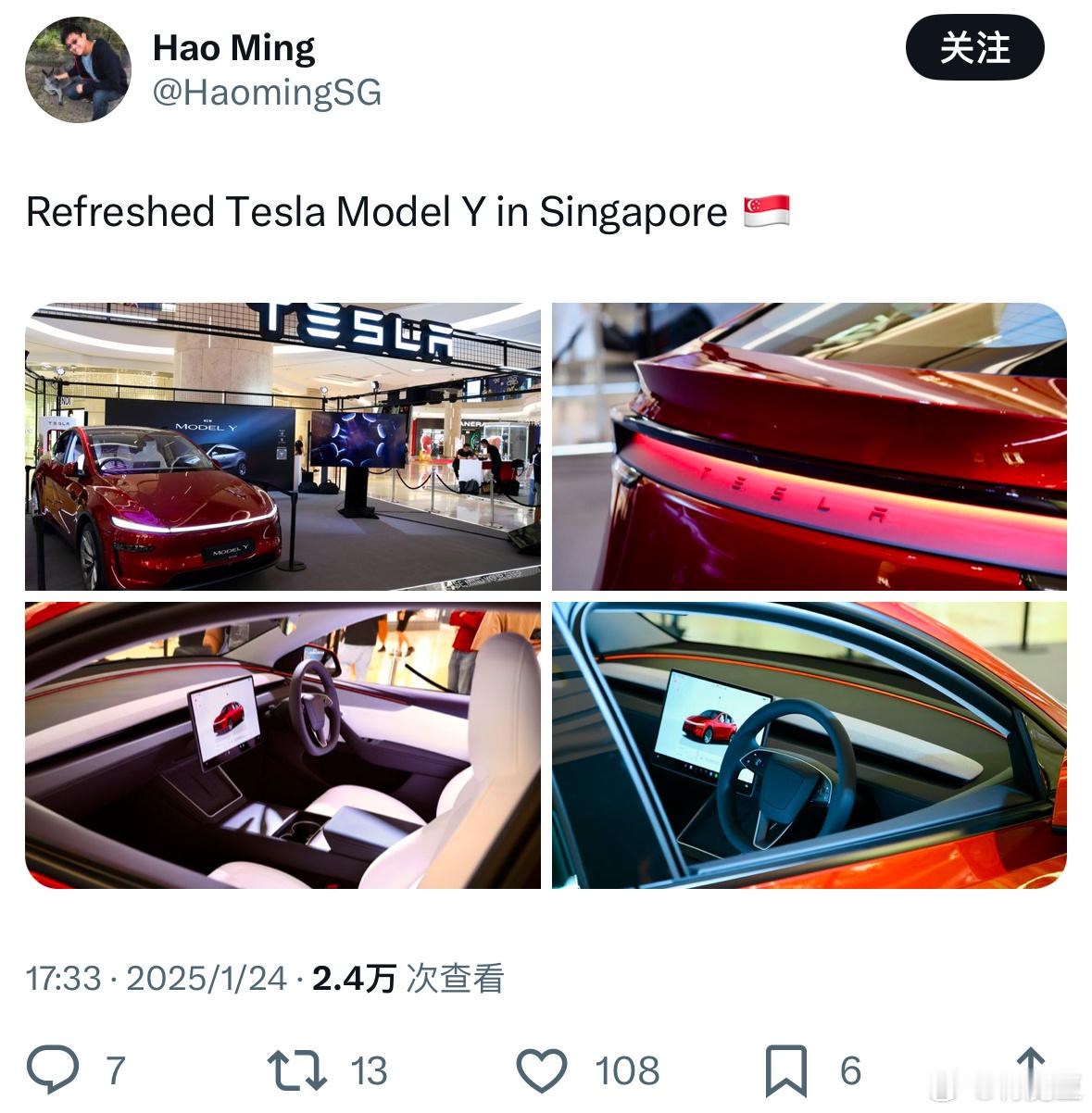 新加坡也有特斯拉焕新Model Y的展车了速度 