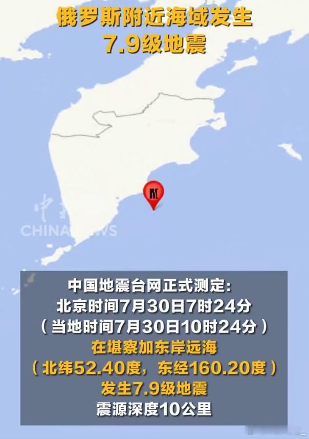 俄罗斯地震 ​ 堪察加东岸，还好人烟稀少愿一切安好！平平安安！ ​​​