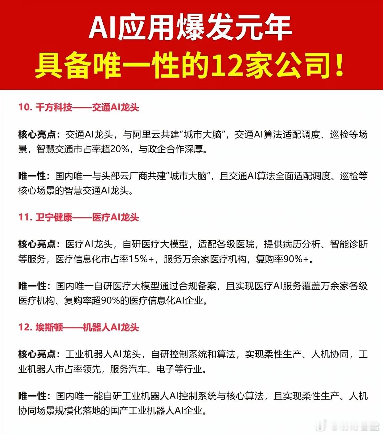 “AI应用爆发元年具备唯一性的12家公司” 信息整理成一份简洁清单，方便快速查看