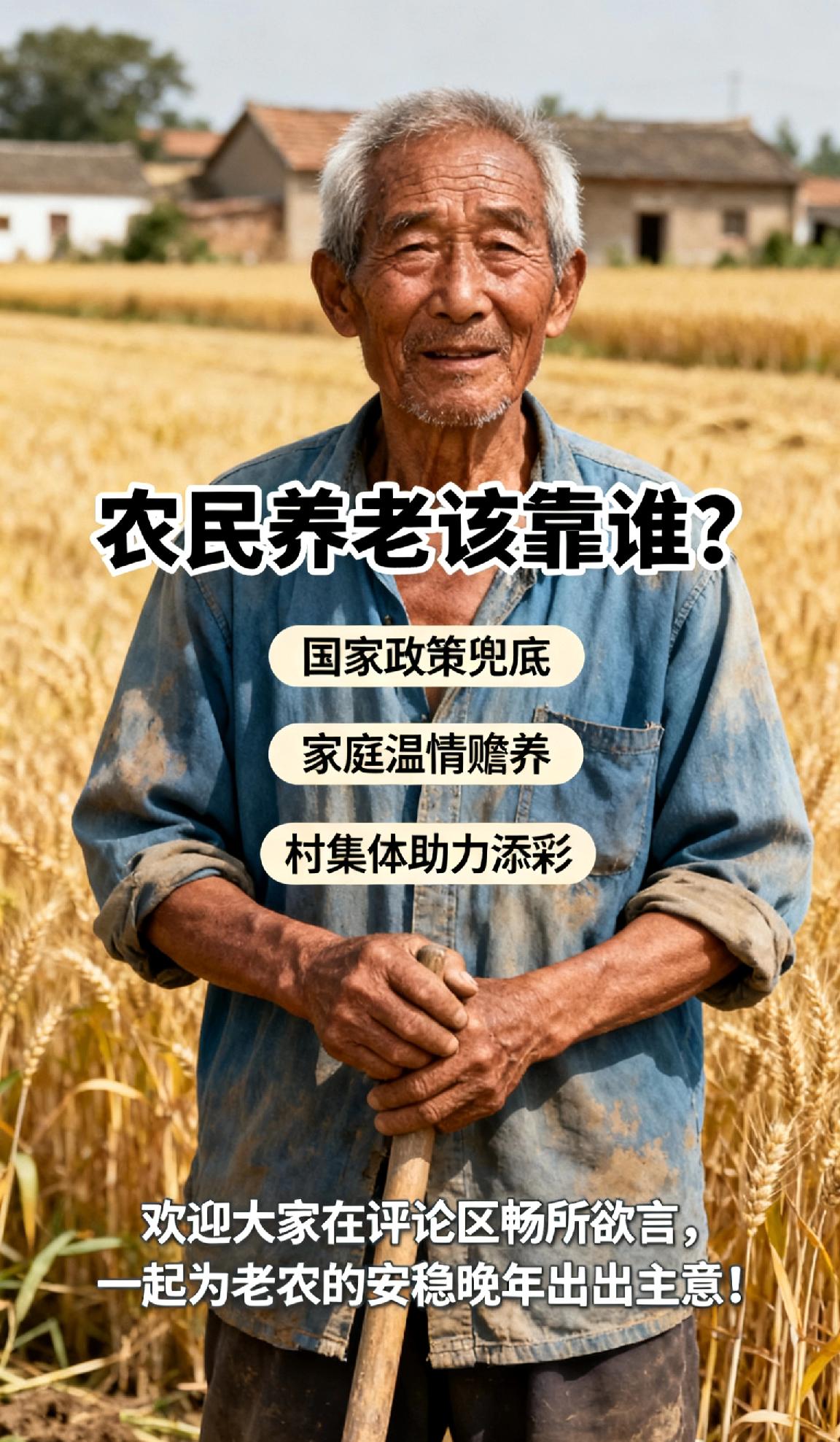 农民老了以后应该由谁来养老呢?
 
面朝黄土背朝天的他们，撑起了千家万户的餐桌。