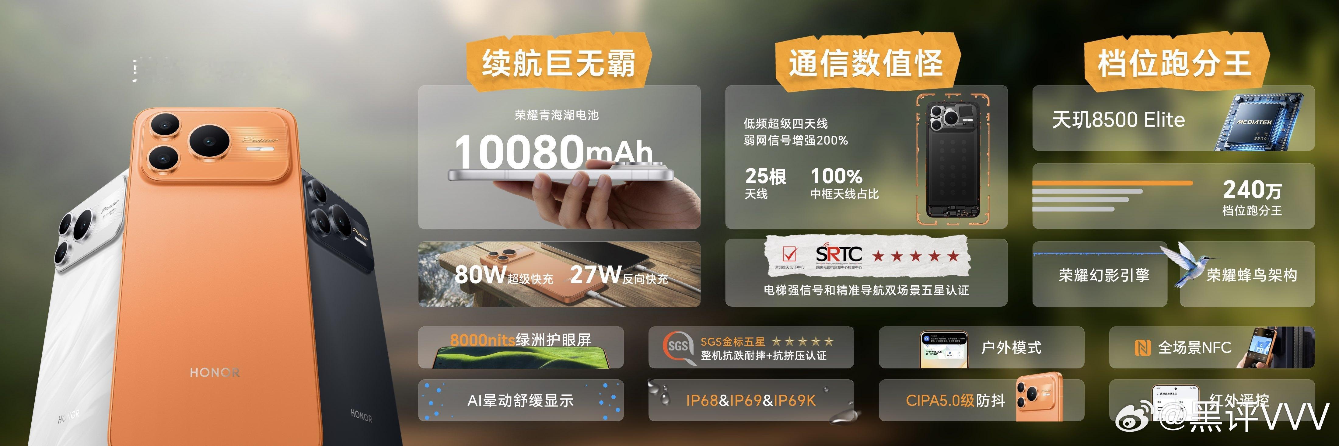 荣耀Power2以“Super Power”越级配置，致敬每一位户外探索者。它凭