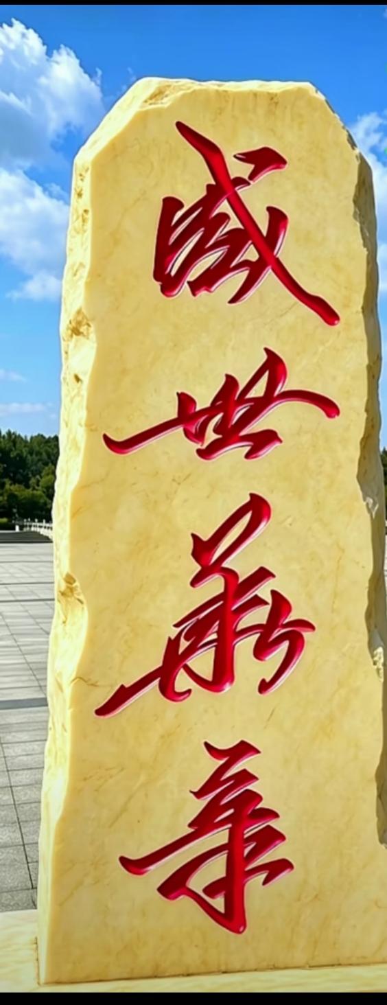 打卡新荣盛世，石头上这四个大字意义太好了，读出来听一下。[作揖][玫瑰]