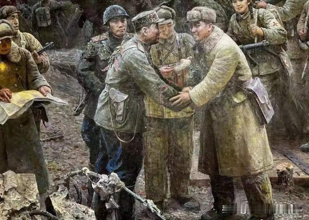 朝鲜画家呈现的志愿军出征场景，先不说这画的水平如何，光是看到画中的志愿军战士们就