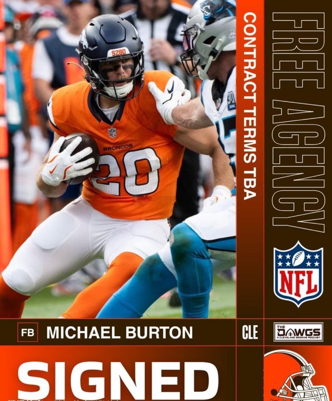 【NFL动态】34岁老将迈克尔-伯顿加盟布朗 十年生涯经验助力冲球进攻北京时间4