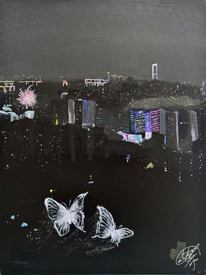 牛啊，狙击蝴蝶三张海报油画 是陈妍希自己画的！这么厉害，画画的人真的得超级有耐心