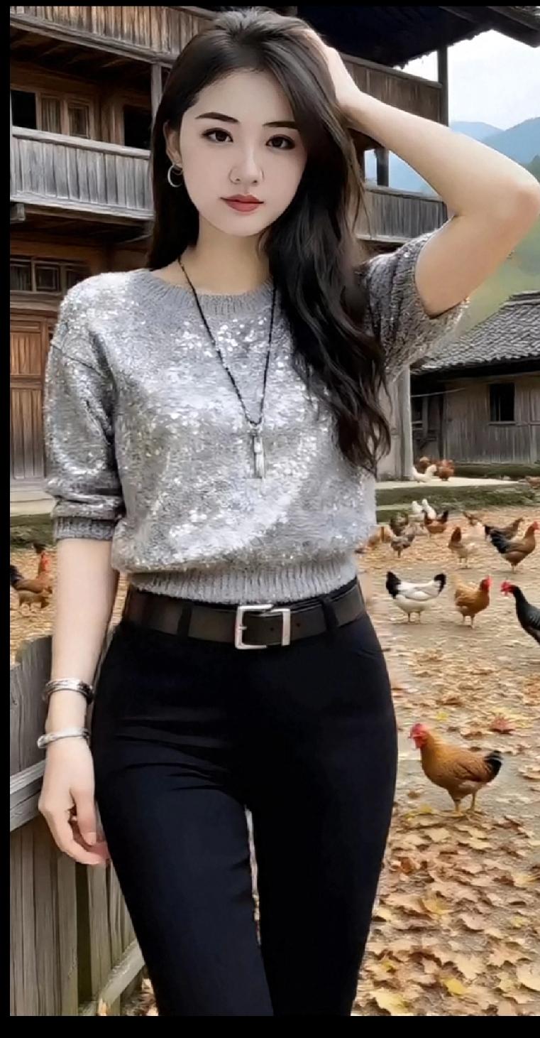 秋日乡村风，毛衣搭配黑裤的悠闲时光。