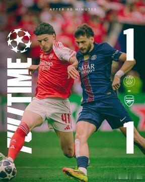巴黎圣日耳曼常规时间1-1战平阿森纳。上半场比赛，哈弗茨单刀闪击破门先下一城，下