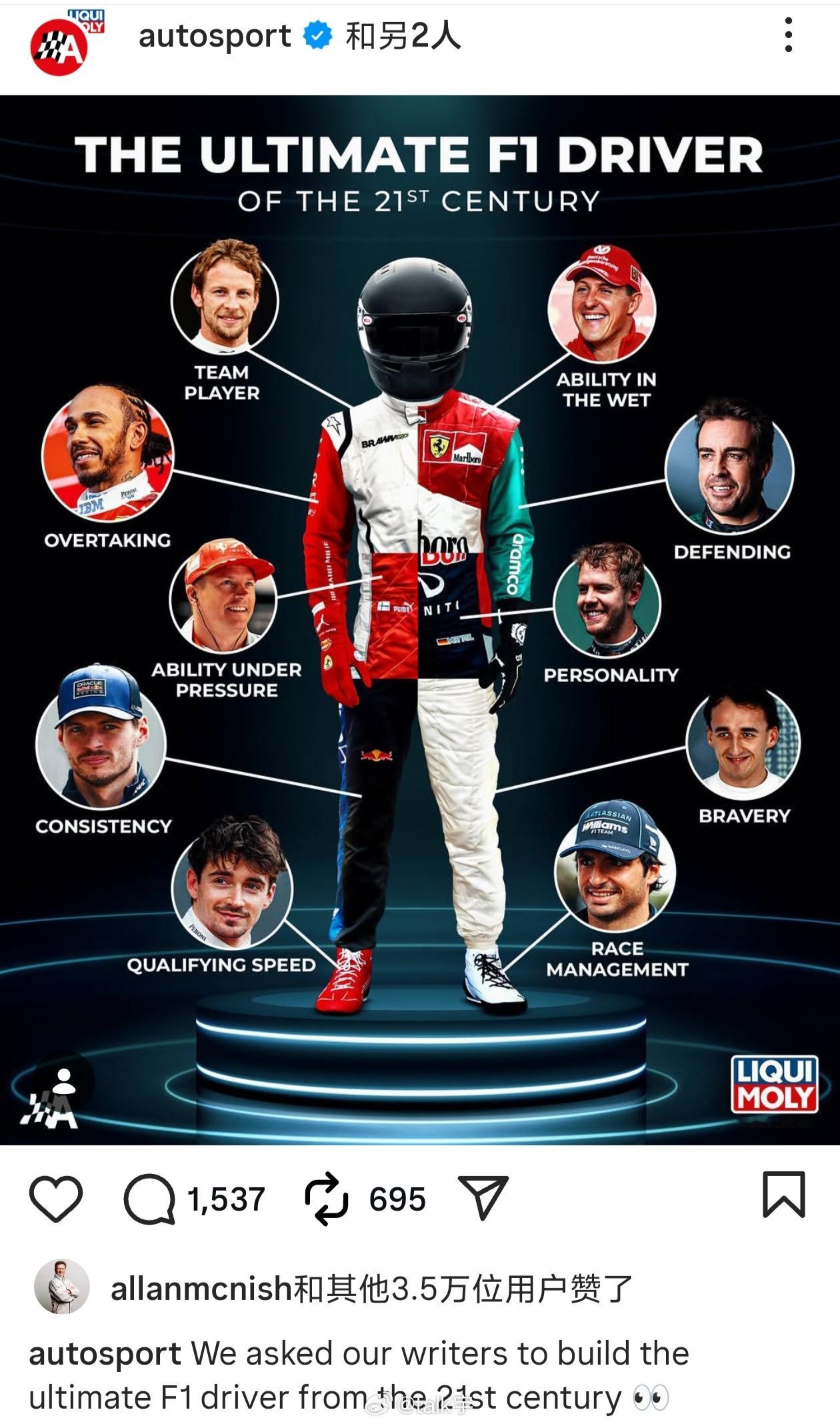 Autosport搞个最出色的一些车手特质，凑成最强的21世纪F1车手：维特尔的