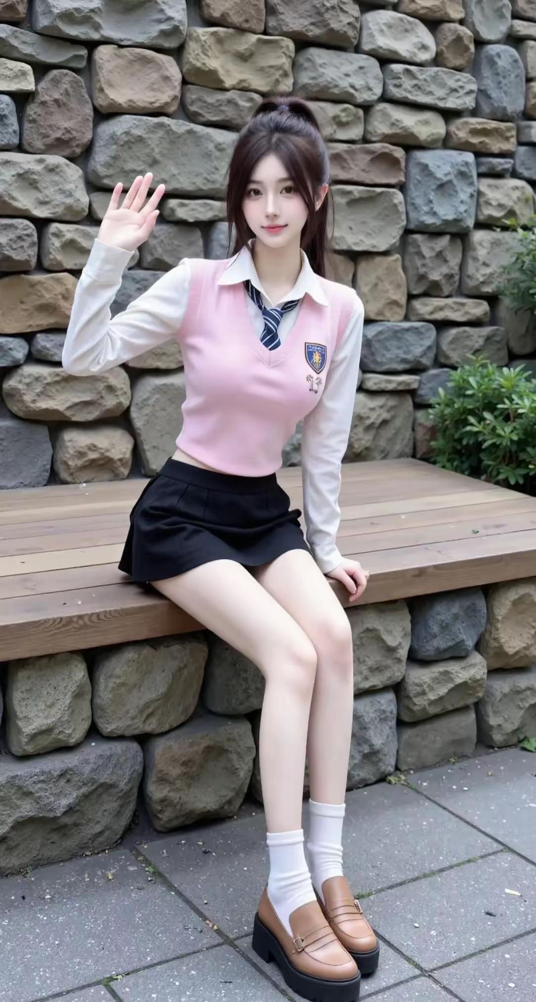 校园少女风穿搭，粉色毛衣+黑色短裙，青春活力满满！💕你们觉得送外卖丢人吗 女人