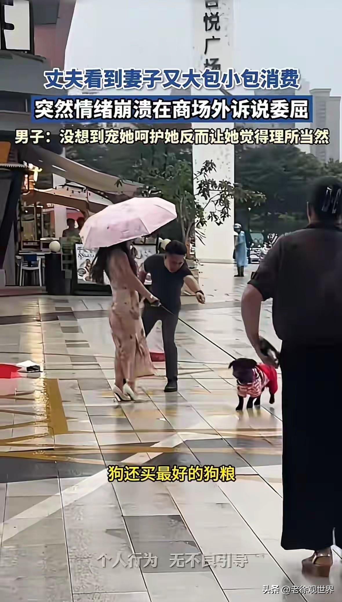现实版的“中年男人不如狗”！

男子偶遇老婆逛街遛狗大包小包买东西。他突然情绪奔