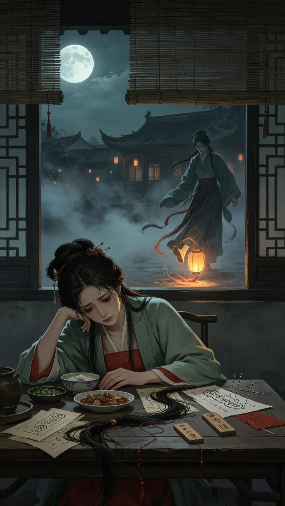 潘金莲被西门庆外面的情妇李桂踩了剪下的头发，从此茶饭不思。
民间法术灵验如此，《
