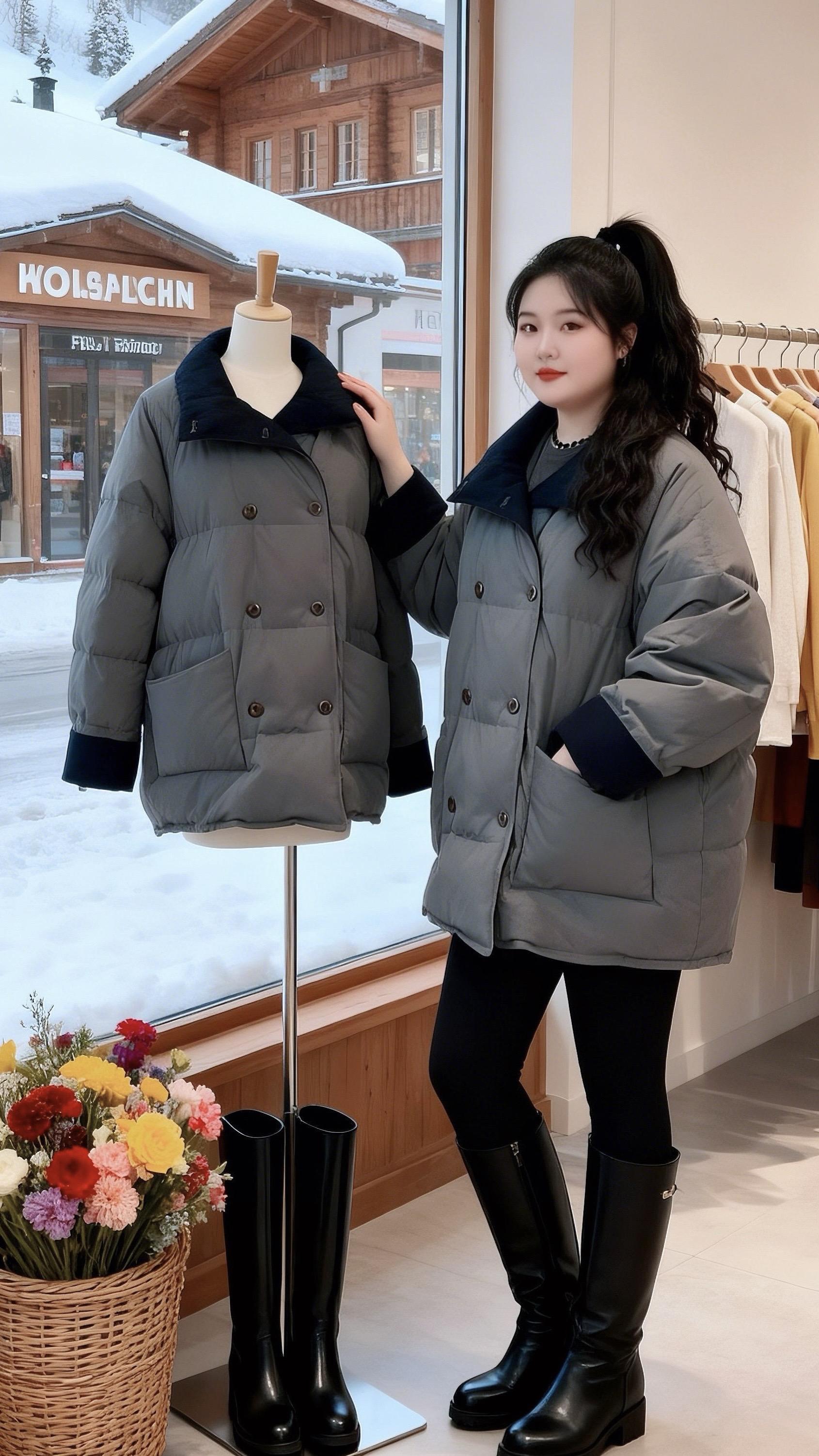 大码女装 棉服外套 加厚保暖 我的初雪穿搭准备好啦胖妹妹的冬季有效穿搭