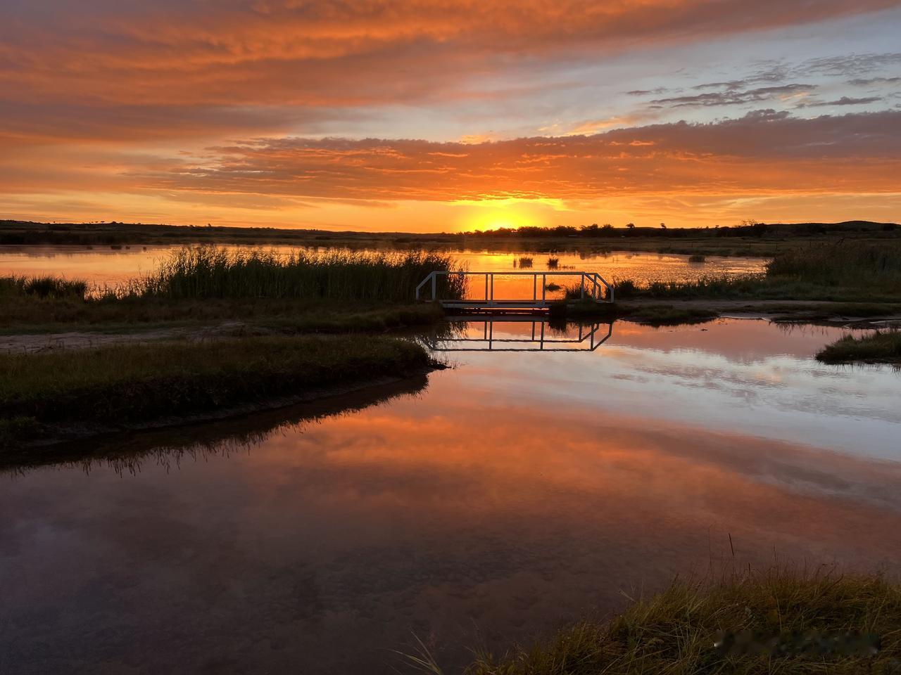 分享一下你随手拍下的照片被红彤彤的朝霞唤醒，欣赏湖边的日出🌅