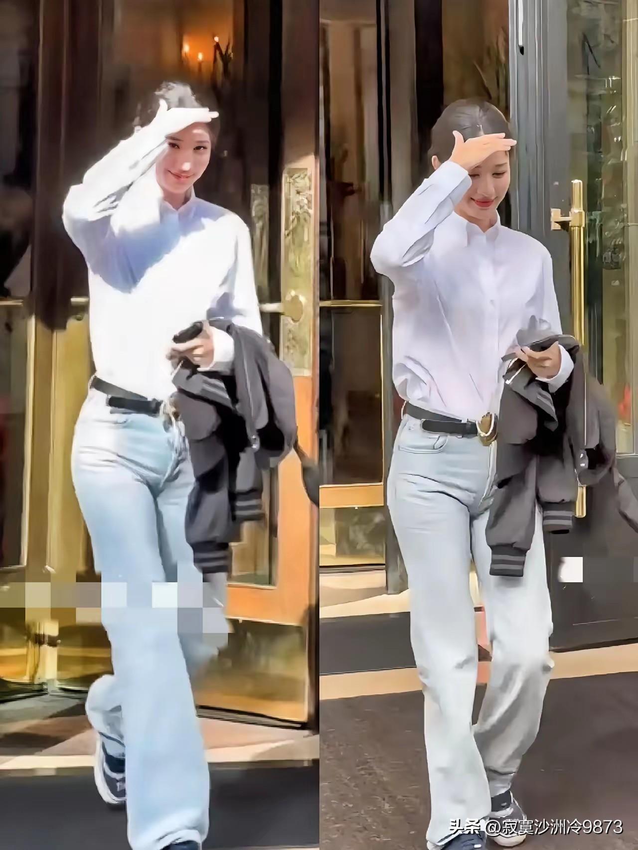 难道牛仔裤已然成了评判明星身材好的标尺？瞧瞧王楚然在巴黎时装秀上的穿搭，实在是让