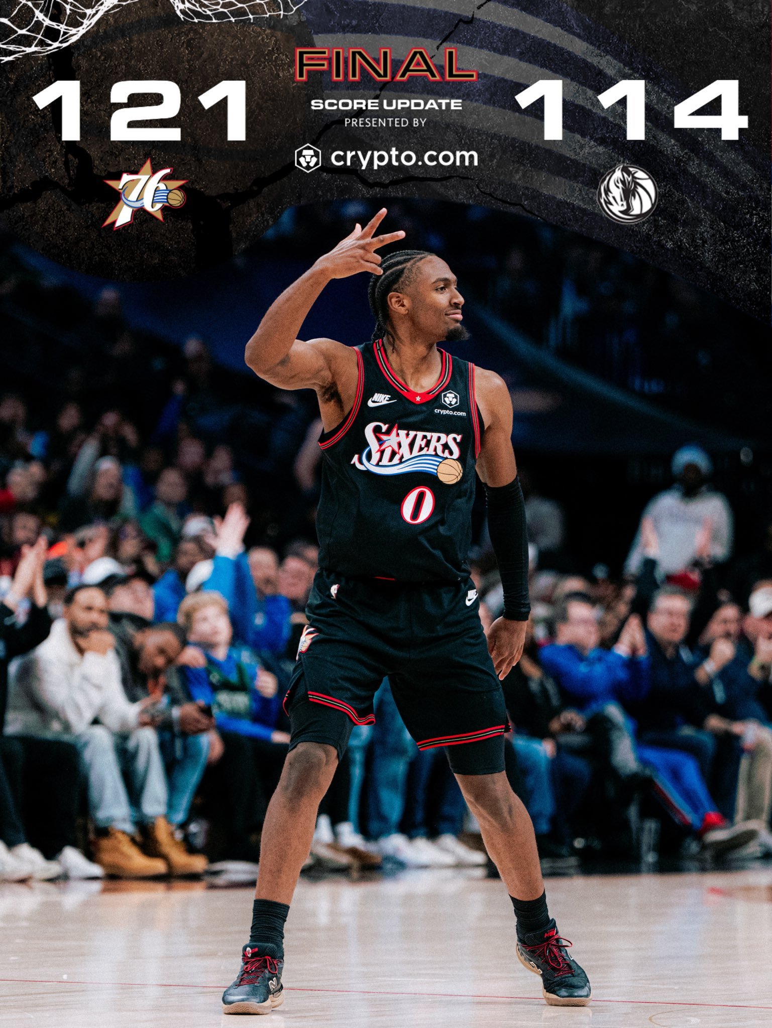 一觉醒来……又是一场胜利！全场比赛结束：76人队背靠背主场121-114战胜独行